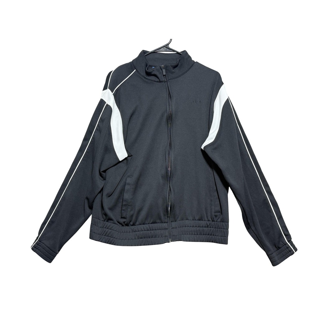 Reebok Jacket Mens Large Black White Track Full Zip Mock Neck Athletic Warm Up‎